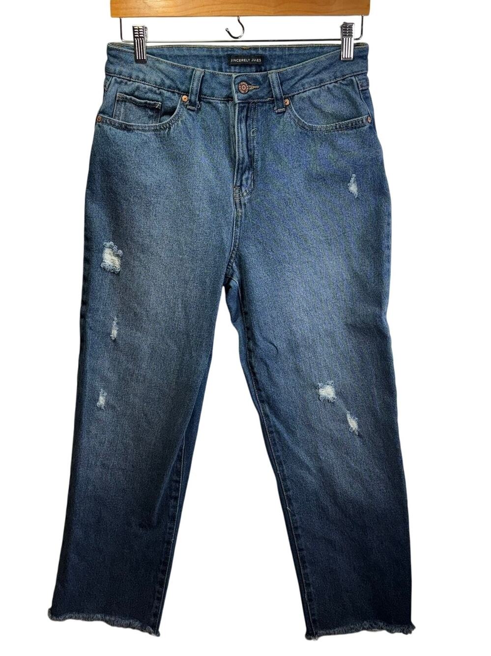 SINCERELY JULES High Rise  Raw Hem Distressed Denim Jeans Women's 7/28